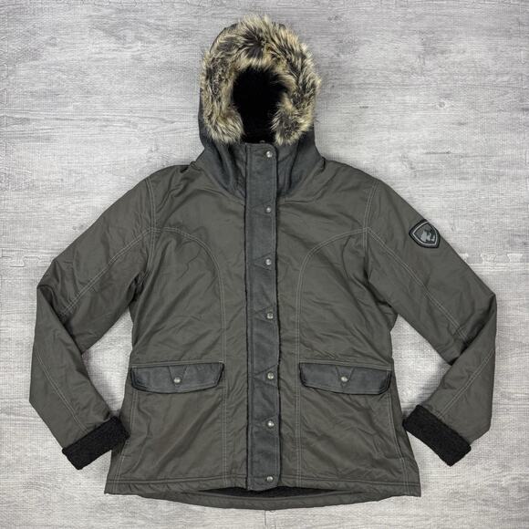 Kuhl Arktik Jacket Parka Projekt Women XL Carbon GRAY Waxed Body FLEECE LINED - Picture 1 of 16